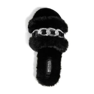 New! MICHAEL KORS Women's Scarlett Chain-trim Slippers Sandals Shoe Black Silver